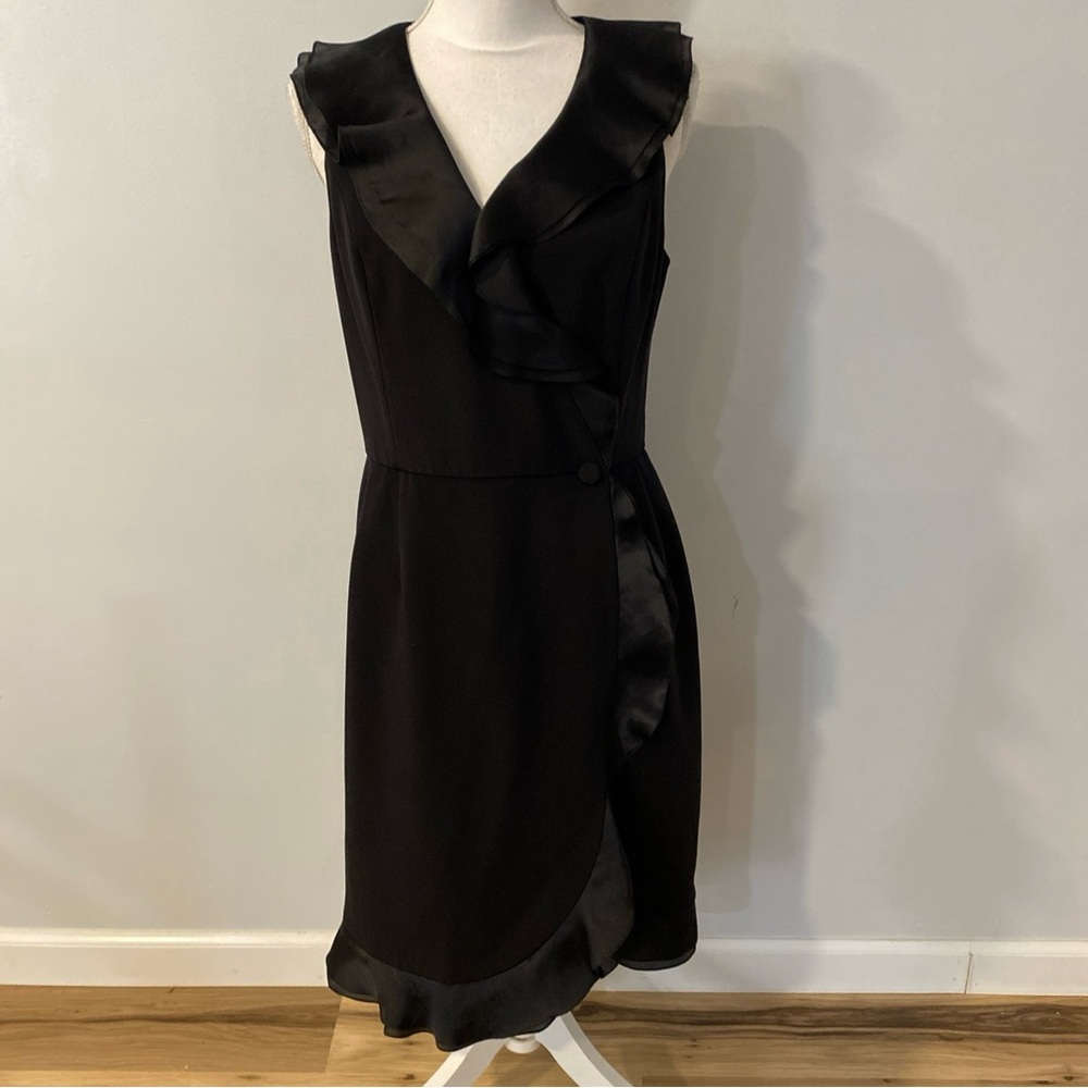 Rickie Freeman For Teri Jon Black SILK SATIN Special Occasion WRAP Dress Size 8